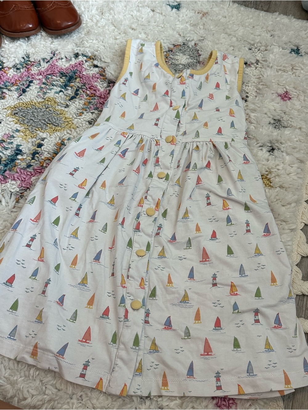 Girls' White Sailboat Print Summer Dress